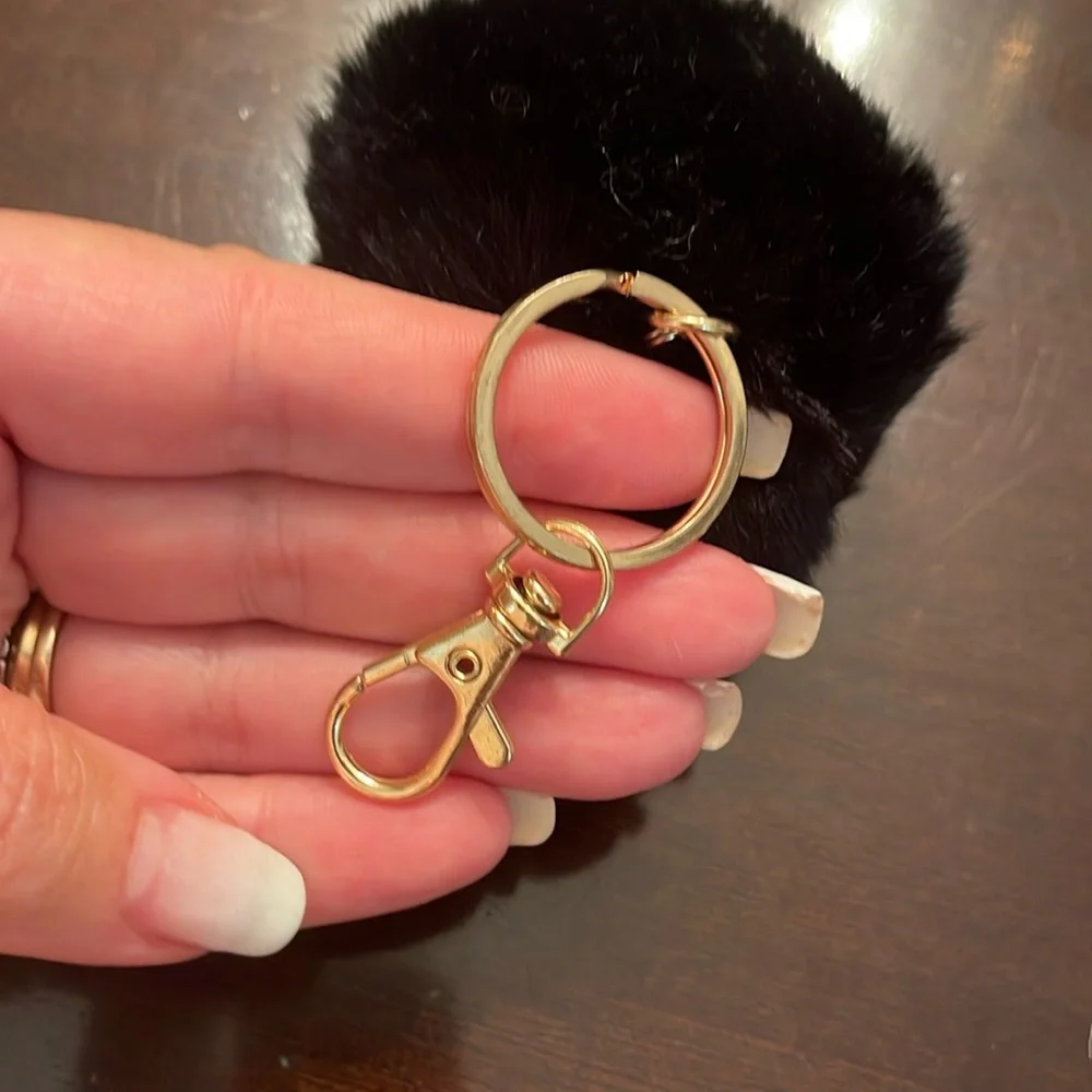 Furry black Keychain with Gold black glasses Accents new